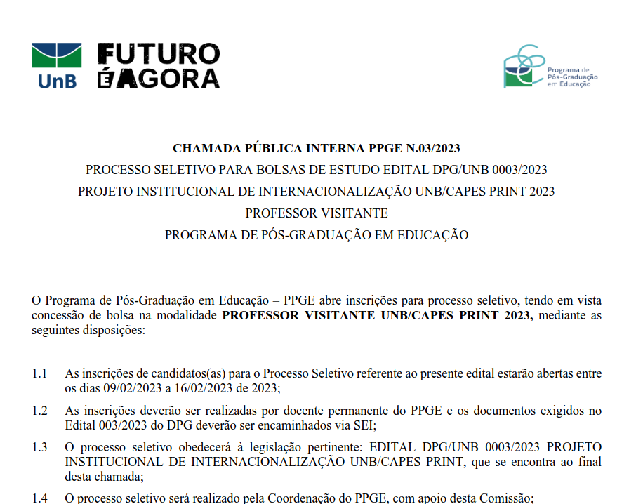 Edital de Bolsas para Mestrado e Doutorado 2023-1 - PPGDIP